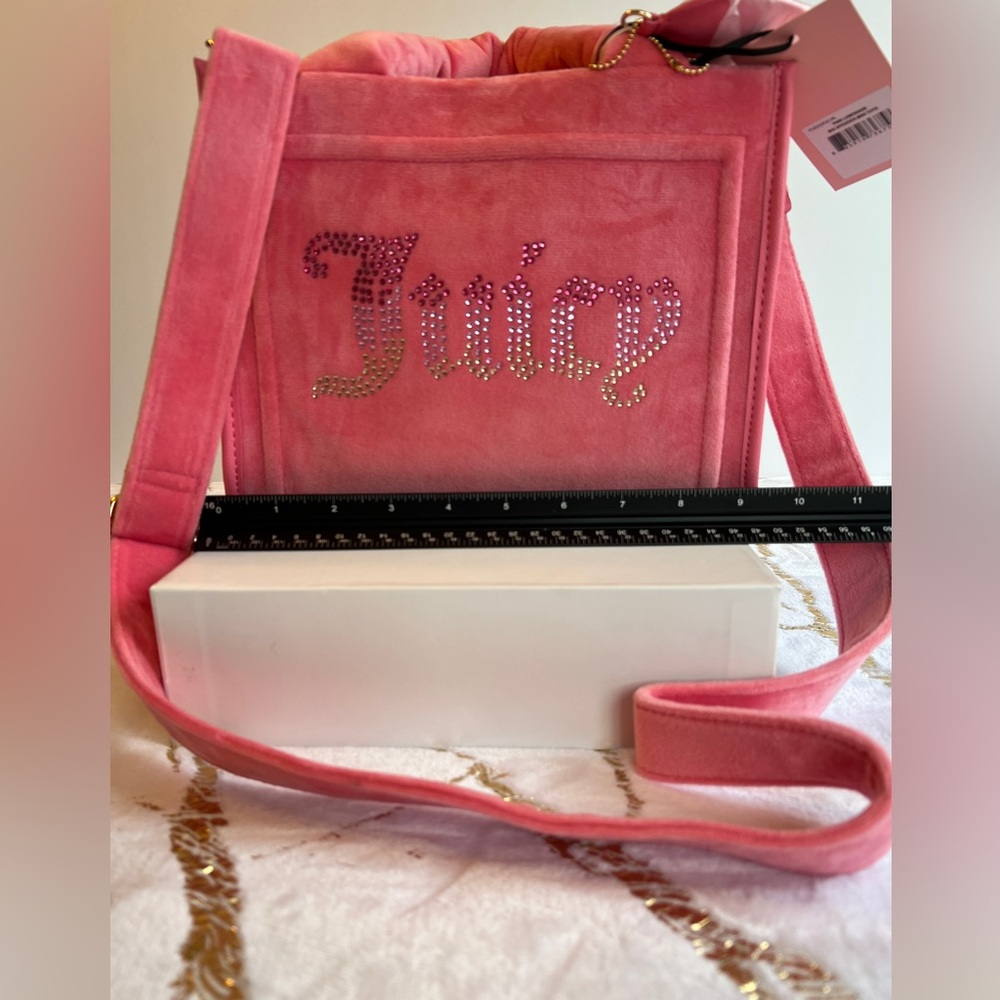 Juicy Couture Pink Velour Mini Crossbody with Crystal 'Juicy' Logo